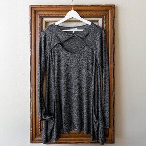 Maurices Tunic Sz Medium Heather Black Gray Knit Stretch Asymmetric Pockets Y2K